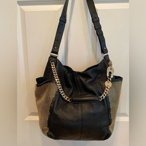 Jimmy Choo Grained Black Leather Bag with Magnet Closure, Studded Pockets